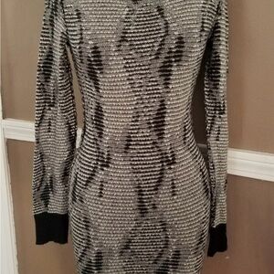 Anthropologie Free People Sz Small Black White Gray Long Sweater Low Back Dress